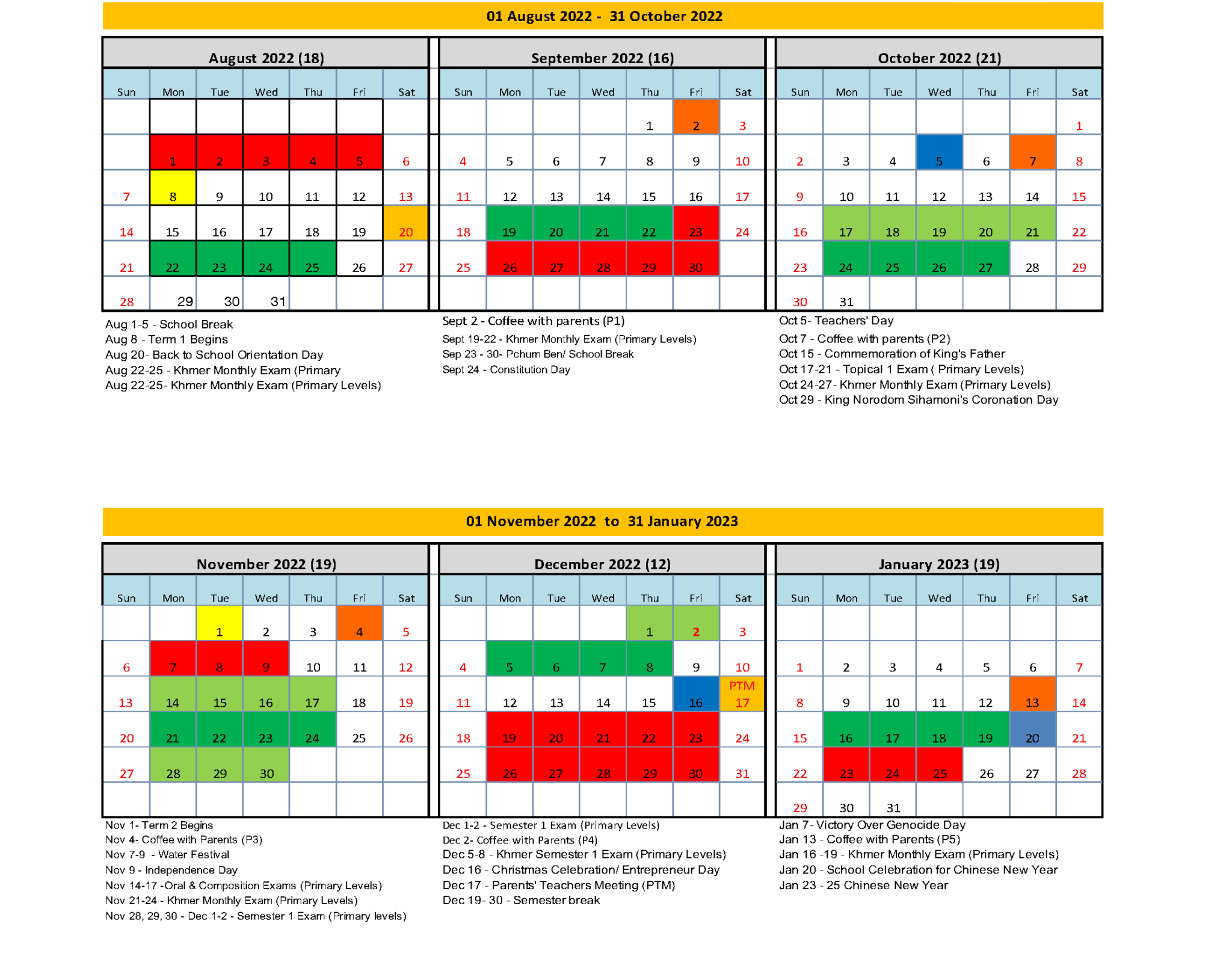 School Calendar ISS