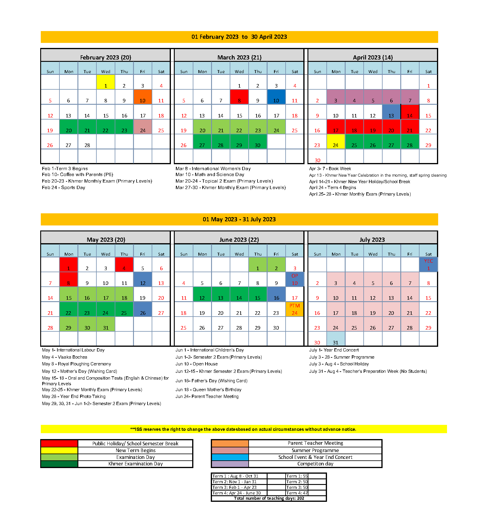 School Calendar ISS